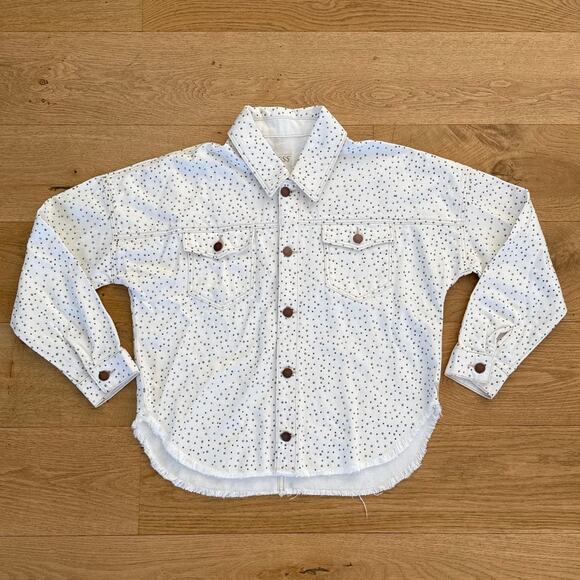 Guess - Thank You Baby Rhinestone Shirt Jacket in White & Silver - Picture 1 of 7